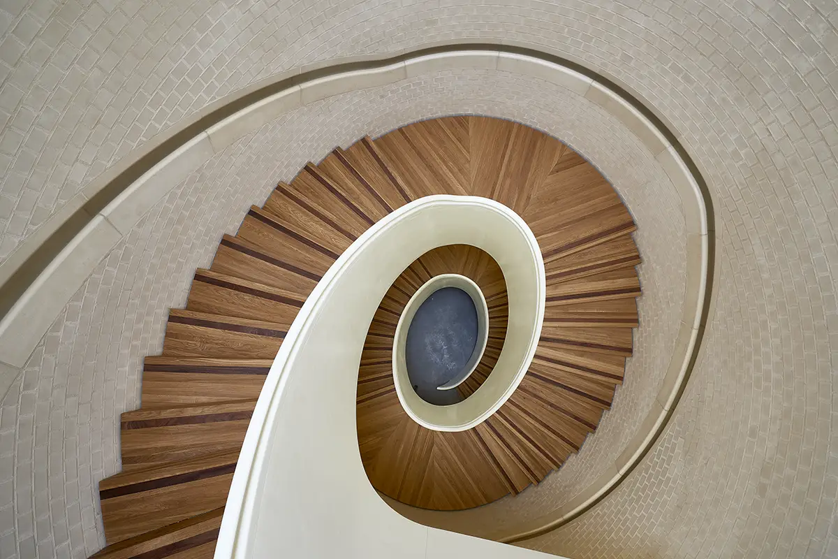 Spiral stairwell finished with line green products